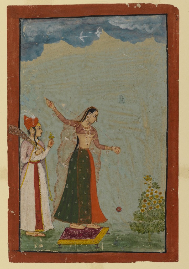 Mughal (style of). Lady with a Yo-yo, ca. 1770. Opaque watercolor and gold on paper, sheet: 9 1/4 x 6 3/16 in. (23.5 x 15.7 cm). Brooklyn Museum, Gift of Alan Kirschbaum, 80.268.1