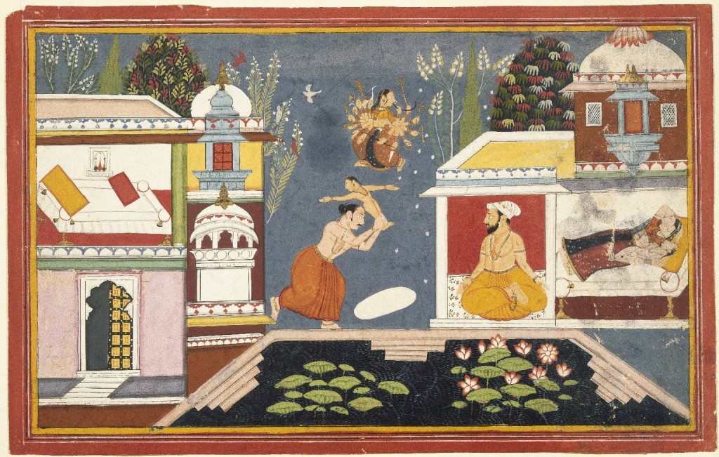 Indian. Episode Surrounding the Birth of Krishna, Page from a Dispersed Bhagavata Purana Series, late 17th-early 18th century. Opaque watercolor on paper, sheet: 10 1/8 x 15 15/16 in. (25.7 x 40.5 cm). Brooklyn Museum, Gift of Emily Manheim Goldman, 1991.180.10