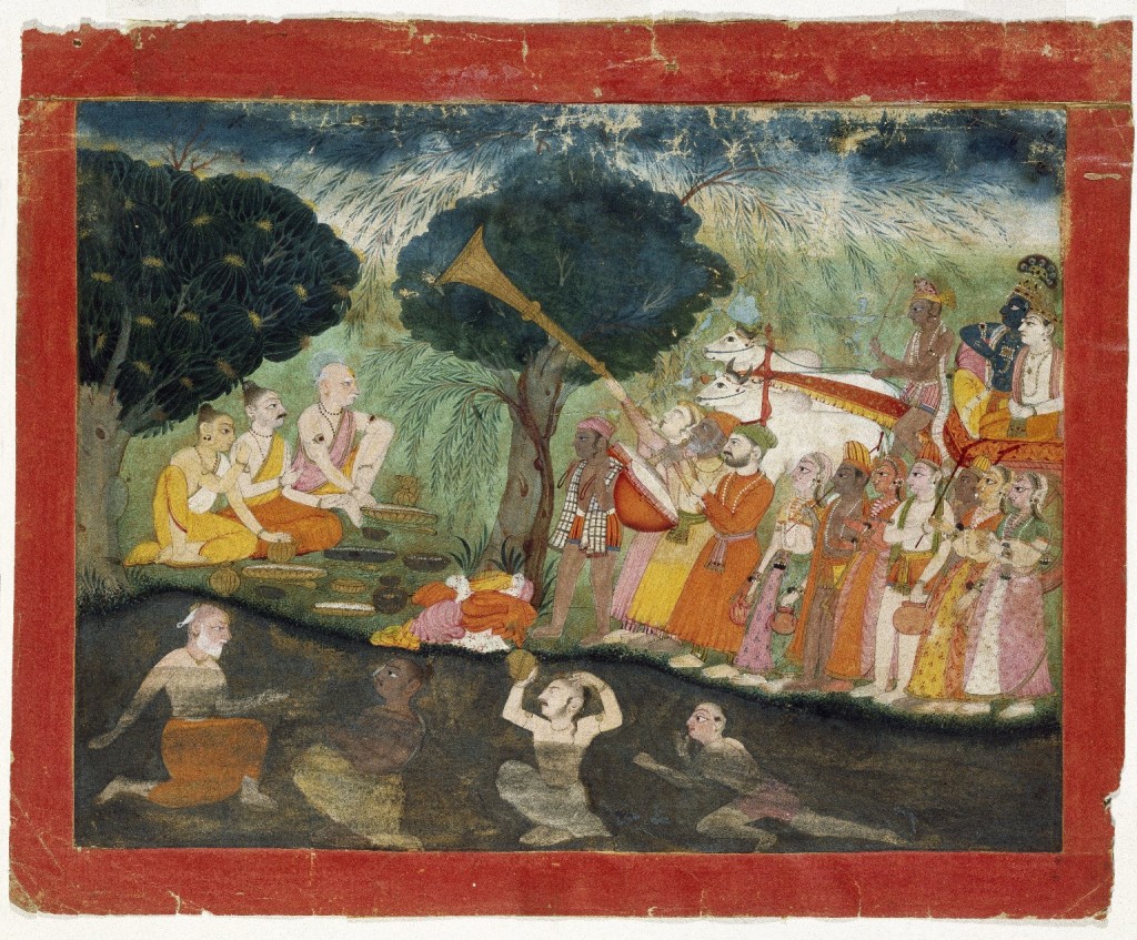 Indian. Krishna and Balarama on Their way to Mathura, Folio from a Dispersed Bhagavata Purana Series, ca. 1725. Opaque watercolor and gold on paper, sheet: 9 1/2 x 12 in. (24.1 x 30.5 cm). Brooklyn Museum, Gift of Mr. and Mrs. Paul E. Manheim, 69.125.4