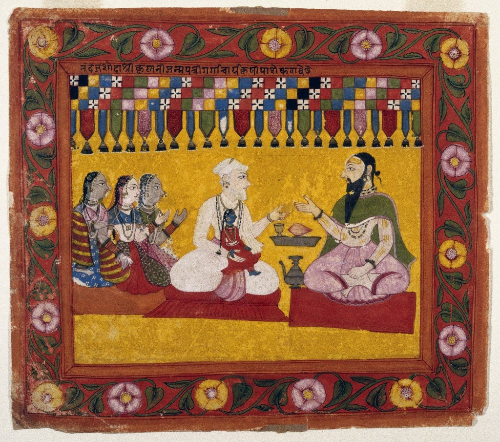 Indian. Nanda Requests a Horoscope for Krishna, Page from a Bhagavata Purana series, ca. 1725. Opaque watercolor and gold on paper, sheet: 9 1/8 x 10 1/2 in. (23.2 x 26.7 cm). Brooklyn Museum, Gift of Mr. and Mrs. Robert L. Poster, 78.260.5