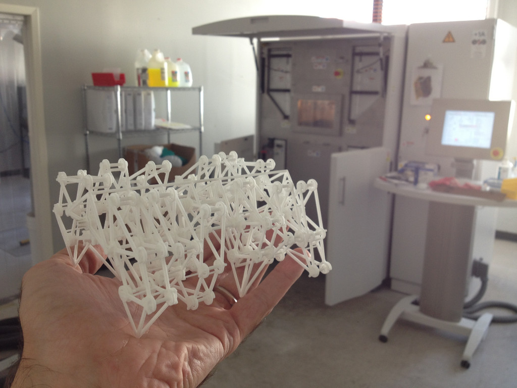 3D Printed Strandbeest in Front of 3D Printer at Shapeways NYC