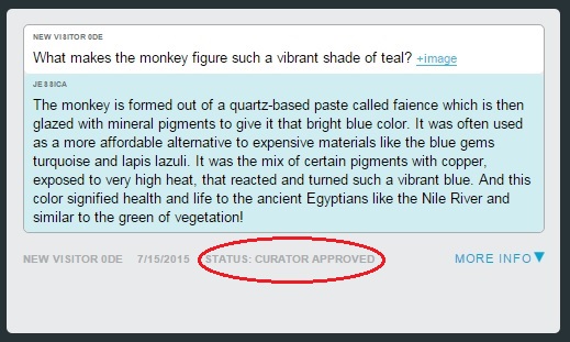A “curator approved” snippet in the dashboard. This kind of snippet rises to the top of the heap when the team is answering visitor questions via ASK.